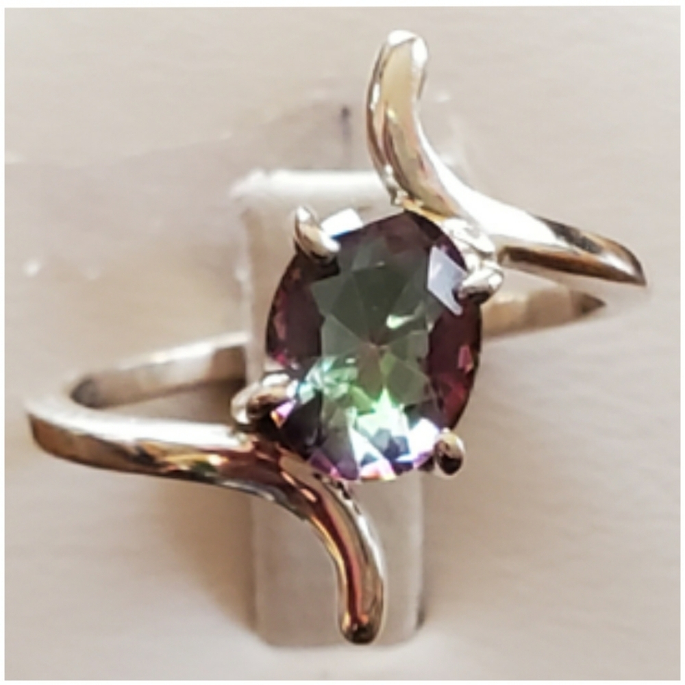 Genuine 1ct Rainbow Topaz Bypass Ring Size 9